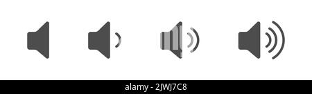 Volume icon. Sound controls. A set of symbols for the volume and control interface. Filled silhouette, flat style. Stock Vector