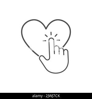 Cursor icon click on the heart icon. The arrow points to the heart icon. Flat style Stock Vector