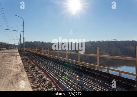 Restoration of the city bridge. New reinforcement binding have been ...