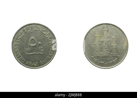 25 fils Coin, Front and back, United Arab Emirates, 1982 Stock Photo