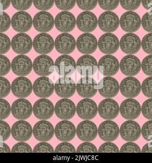 Three Cuban pesos coin. Rows of coins on a pink background. Background from coins. Che Guevara Stock Photo