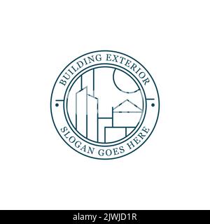 simple building exterior logo badge with shape, best for real estate, building company logo design Stock Vector