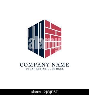 hexagon brick wall building exterior logo design vector, best for real estate, construction,apartment, business logo inspirations Stock Vector