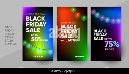 Social media Black Friday promo story or post template, editable social media template. Background for social media promotion sale design vector. Banner Template. Vector illustration. Stock Vector