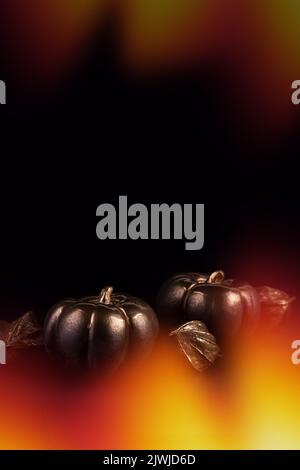 Golden Leaves. Autumnal composition border of gold leaves on black background. Good for Black friday or Thanksgiving posters. Stock Photo