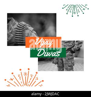 Composite of vijay diwas text and collage of soldiers with bullets on shoulder and hand in pocket Stock Photo