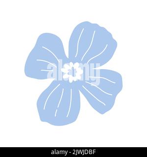 Cute blue flower isolated on white background. Vector illustration in hand-drawn flat style. Perfect for cards, logo, decorations Stock Vector