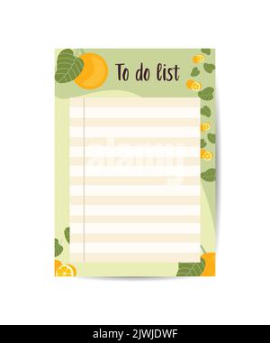 to do list with line for notes with citrus fruit vector illustration Stock Vector