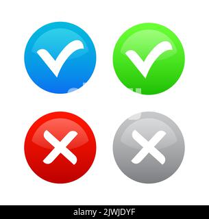 Yes - No colorful round Vector icons, OK and X illustration for web, mobile apps and prints. Stock Vector