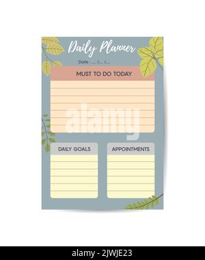 daily planner wallpaper Violet flower. simple printable to do list. Stock Vector
