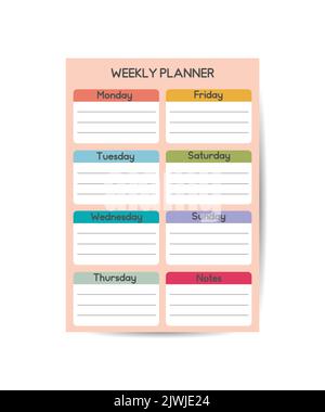 Pink Today and weekly planner template Clear and simple printable to do list Business organizer page Paper sheet Stock Vector