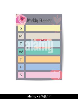 Weekly planner template. To do list for weekdays on different color design template Stock Vector