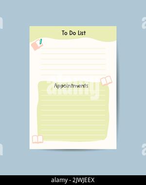 To do planner template Daily check list Organizer and schedule with place for Notes. Stock Vector