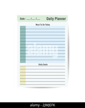 Daily My Routines planner template minimalist planners Clear and simple printable to do list. Stock Vector