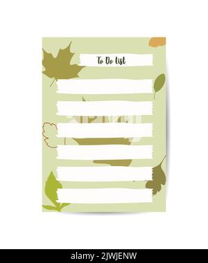 Cute To Do list with fresh green tropical leaves for notes printable Vector illustration. Stock Vector