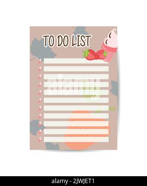Templates for notes to do list with cute summer object ice cream fruit berries and tropical leaves. Vector illustration Stock Vector