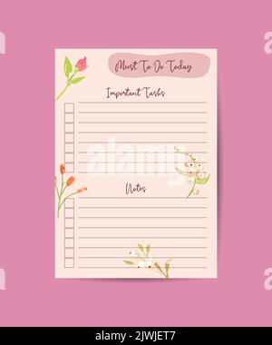 The daily planner template Organizer and schedule with space for notes Vector illustration. to-do list Colorful with leaves Stock Vector