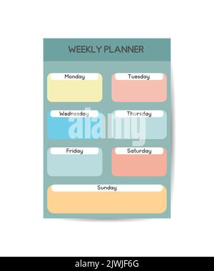 Weekly planner Cute page for scrapbook diary school accessories Cute romantic vector page. Stock Vector