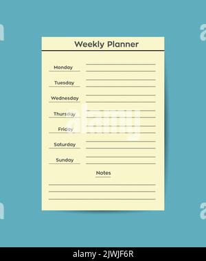 Weekly planner template. Organizer, planner, schedule for your design. Abstract vector background in trendy modern handcrafted style. Stock Vector