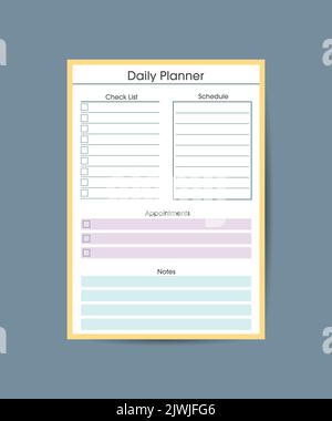Daily Routine planner template. Clear and simple printable to do list. Business organizer page. Paper sheet. Realistic vector illustration. Stock Vector