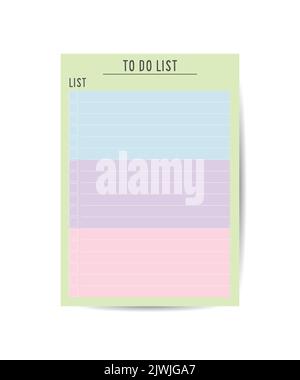 Clear and simple printable to do list. Business organizer page. Paper sheet. Realistic vector illustration. Stock Vector
