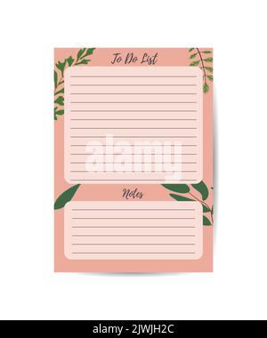 Notepad with floral touch. Office stationery notebook on pink background Stock Vector