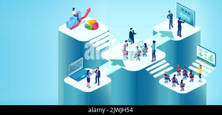 Isometric vector of a business team team analysing financial data, managing company Stock Vector