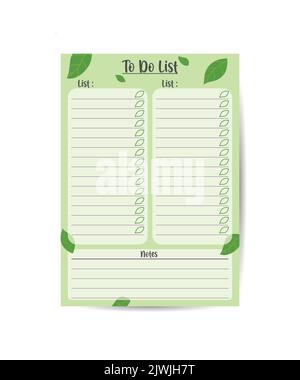 weekly or daily plans, notebooks, to-do lists, sticker templates. Flat vector, on a green background Stock Vector