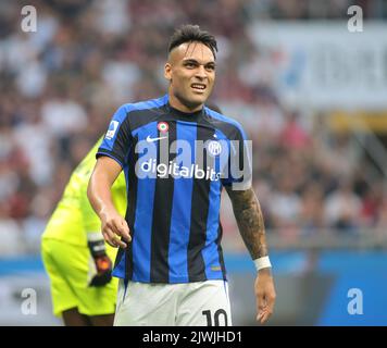Milan, Italy. 03rd Sep, 2022. Lautaro Martinez of Fc Inter during the Italian Serie A tootball match between Ac Milan and Fc Inter on 03 of September 2022 at Giuseppe Meazza   San Siro Siro stadium in Milan, Italy. Photo Nderim Kaceli Credit: Independent Photo Agency/Alamy Live News Stock Photo
