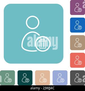 Delete user outline white flat icons on color rounded square backgrounds Stock Vector