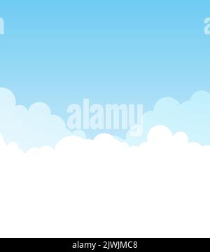 Cartoon cloudscape - Vector beautiful background illustration with cumulus clouds in the sky. Stock Vector