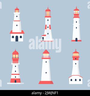 Sea beacons, marine building for port and location Stock Vector