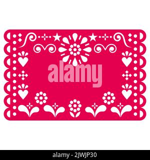 Floral Mexican Papel Picado vector template design with floral pattern and empty space for text inspired by traditional fiesta cut out decorations fro Stock Vector