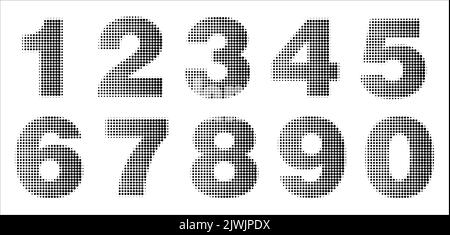 Decorative monochrome gradient halftone numbers from one to nine. Stock Vector
