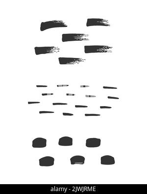 Set hand drawn spots and brush strokes, doodle stains brush strokes stripes for design. Minimal ink elements. Grunge style, boho. Vector illustration Stock Vector