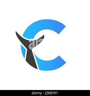 Letter C Whale Tail Logo Vector Template. Whale Tail Concept On Sea Water Element Stock Vector