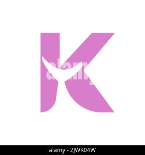 Letter K Whale Tail Logo Vector Template. Whale Tail Concept On Sea Water Element Stock Vector