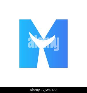 Letter M Whale Tail Logo Vector Template. Whale Tail Concept On Sea Water Element Stock Vector