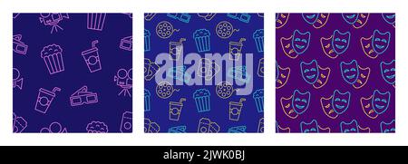 Neon Movie Icons Shapes Seamless Pattern Set Stock Vector
