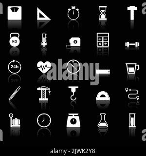Measurement icons with reflect on black background Stock Vector