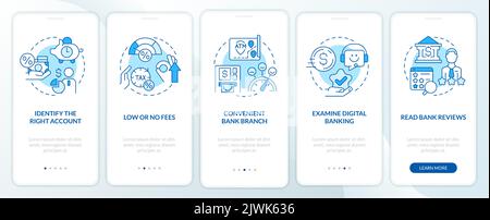 Choose bank blue onboarding mobile app screen Stock Vector