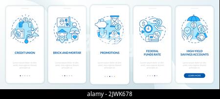 Savings accounts blue onboarding mobile app screen Stock Vector