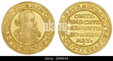 2 ducats (1/8 occasional thaler stamp) on the death of Charles II, Duke of Oleśnica. Karol II (książę oleśnicki ; 1587-1617), ruler Stock Photo