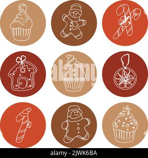 Set of hand-drawn christmas and winter doodle elements in vector. Festive collection isolated on white background. Design for icons, buttons, holidays Stock Vector