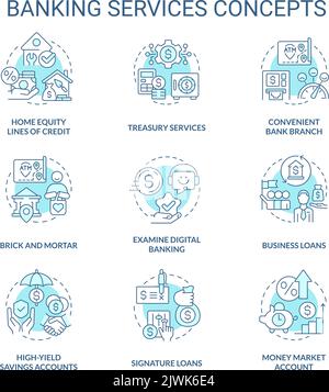 Banking services turquoise concept icons set Stock Vector