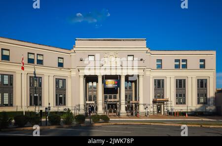 VIA Rail Canada Halifax Inter-city Railway Station. Halifax forms the eastern transcontinental of the VIA Rail linking Montreal to Halifax. Stock Photo