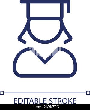 Female student pixel perfect linear ui icon Stock Vector