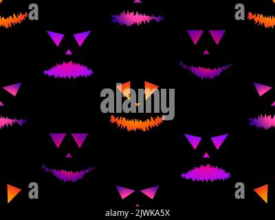 Halloween seamless pattern with scary face. Carved scary pumpkin face with glowing eyes. Jack O’Lantern. Design for greeting card, banner and holiday Stock Vector