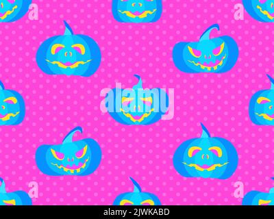 Pumpkins on a dotted background in the style of the 80s. Halloween seamless pattern in pop art style. Design for promotional products, wrapping paper, Stock Vector