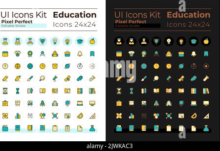 Distance education pixel perfect RGB color ui icons set for dark, light mode Stock Vector